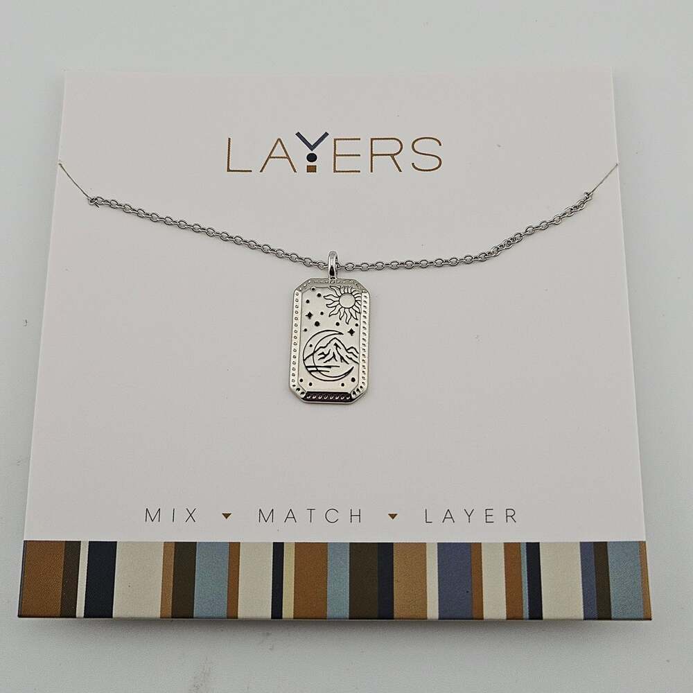 Silver Tone Sun Moon Mountain Pendant Chain Necklace Witchy Celestial NEW